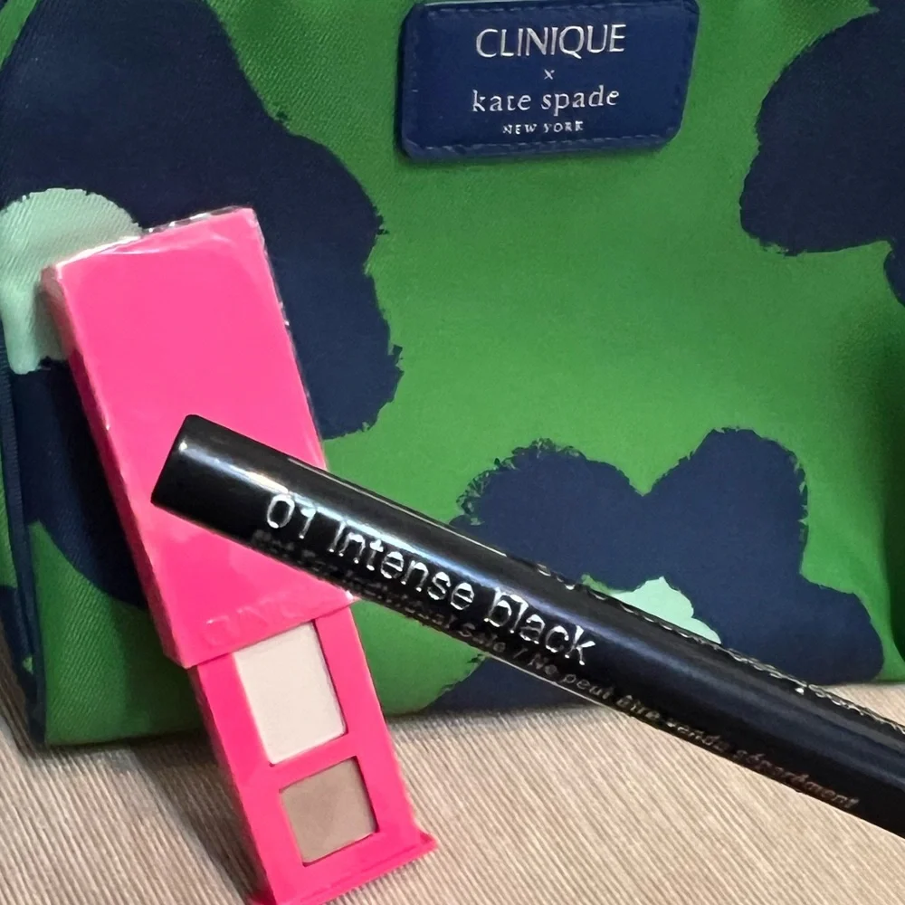 Clinique x Kate Spade Green and Blue Cosmetic Bag Set